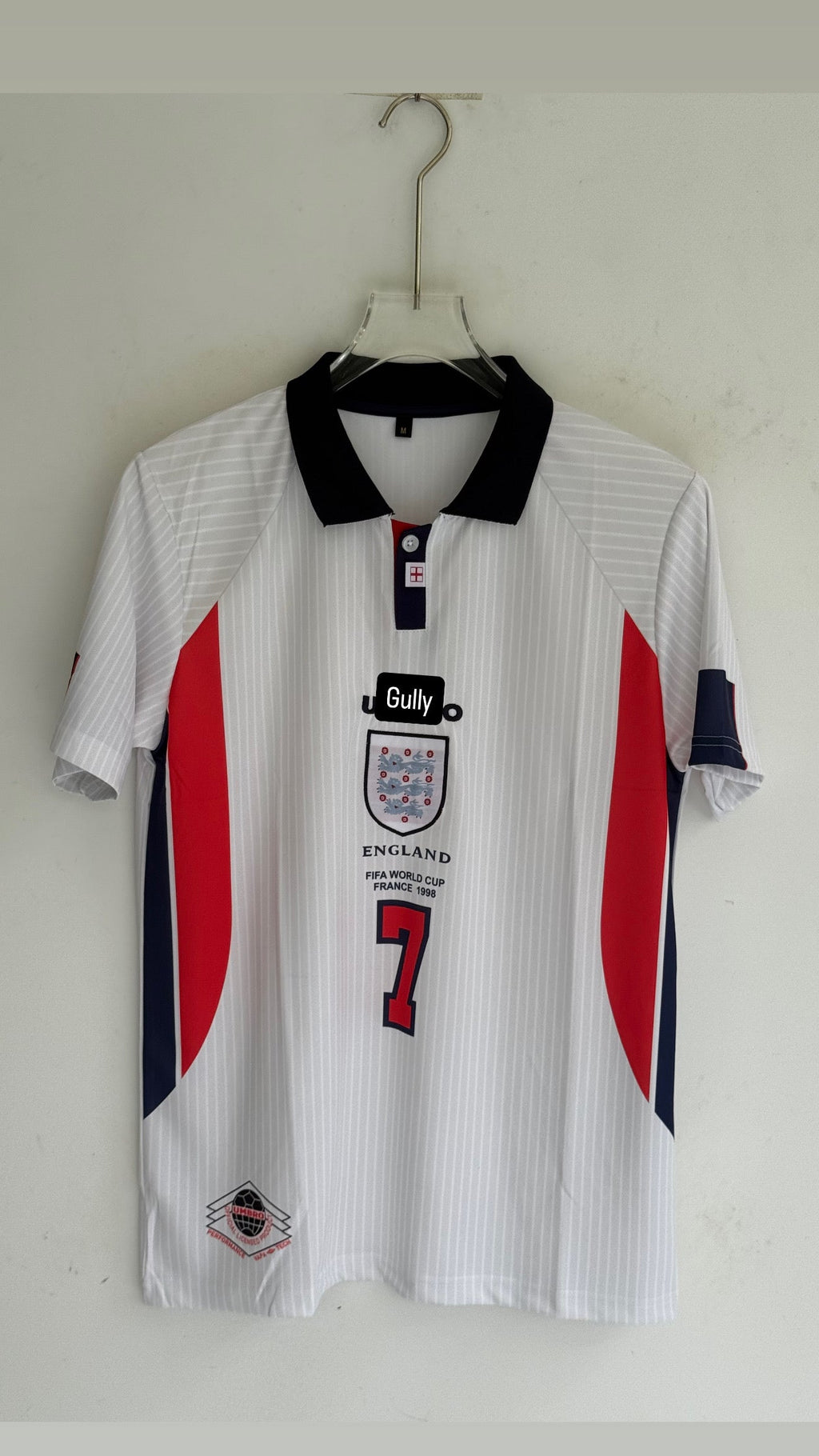 BECKHAM ENGLAND HOME KIT 1998 POLO EMBROIDERY
