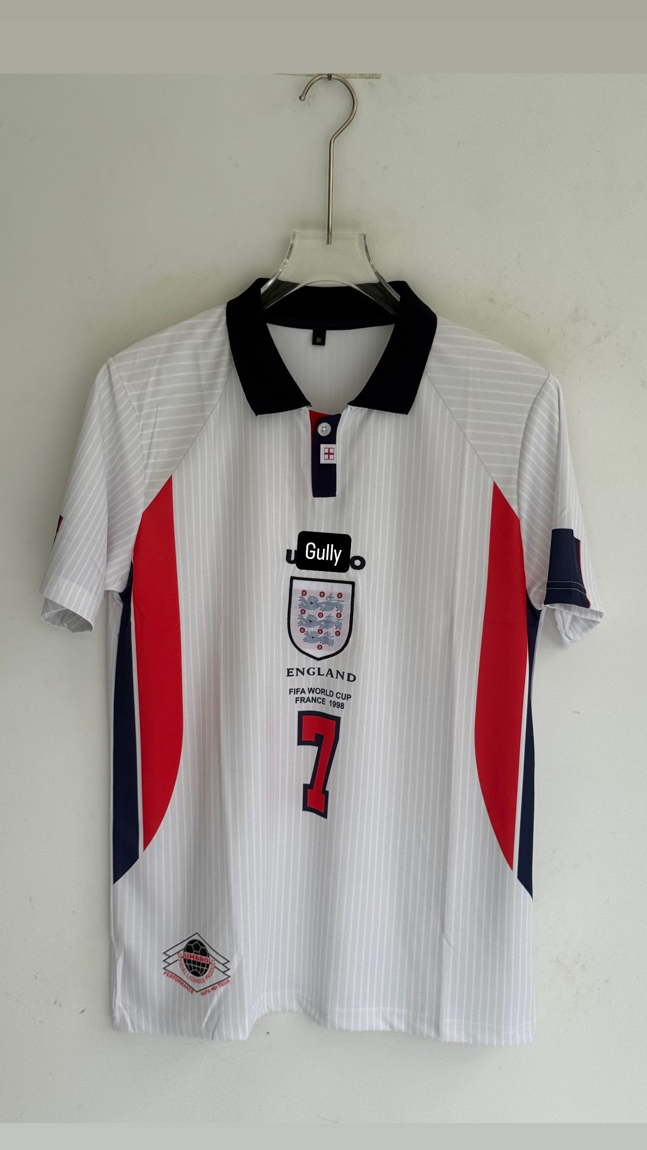 BECKHAM ENGLAND HOME KIT 1998 POLO EMBROIDERY
